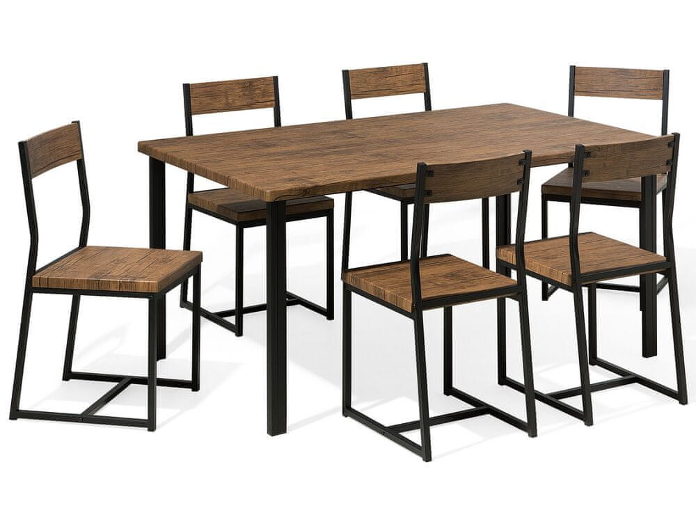 Beliani Jedálenská súprava stola a 6 stoličiek tmavé drevo/čierna LAREDO